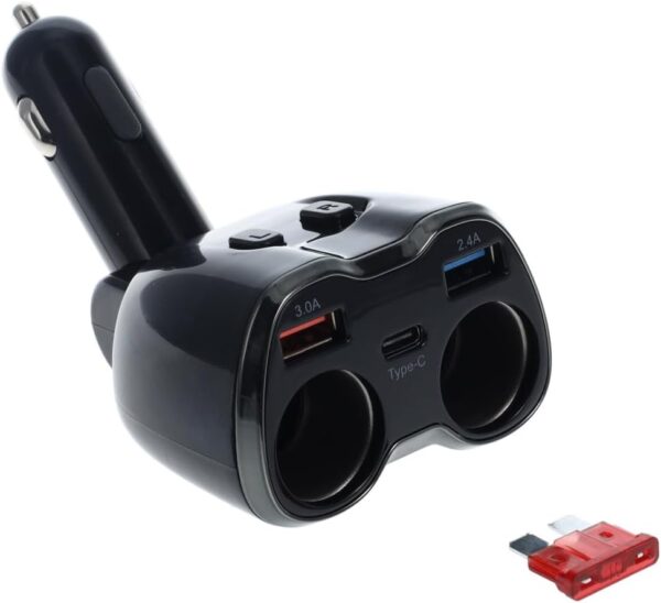 PowerDrive 12V 2-Way Adapter with USB and USB-C Ports LED Display 80W Output Cigarette Socket Splitter Adapter - Image 5