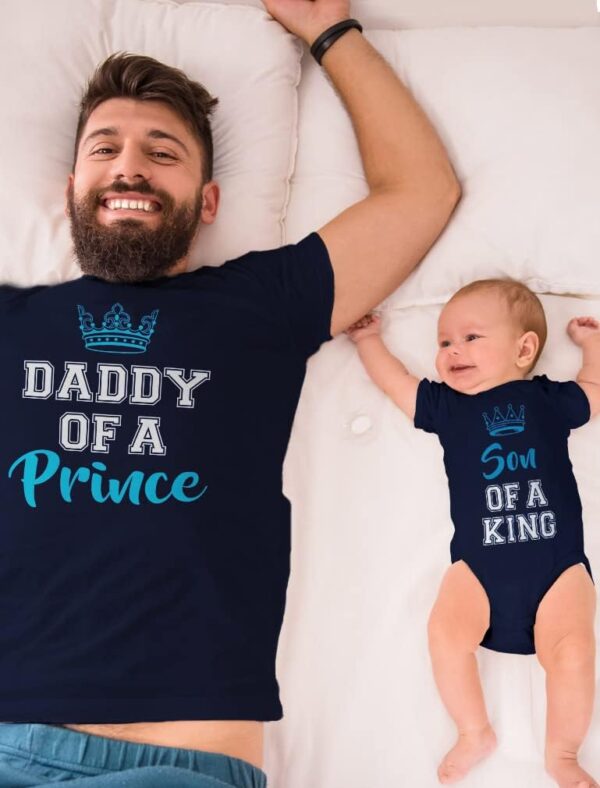 Tstars Daddy of a Prince Son of a King Matching Shirts Gifts for New Dads Fathers Day Dad Shirt and Baby Bodysuit Set - Image 3