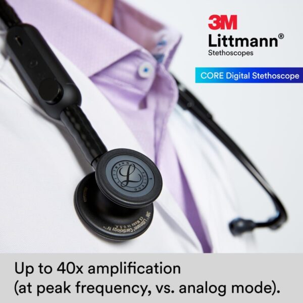 3M Littmann CORE Digital Stethoscope, Our Most Advanced Stethoscope Yet, Up To 40x Amplification, Active Noise Cancellation, In-App Sound Wave Visualization, Black-Finish Chestpiece, 8480 - Image 3