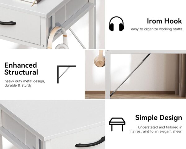 ODK Small Desk with Fabric Drawers- for Bedroom, White Vanity Desk with Storage, Home Office Computer Desk for Small Spaces, 32 Inch Modern Work Writing Study Table, White - Image 8