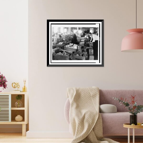 Historic Framed Print, [Employees working on large load of relief vouchers in the Department of Finance and Statistics at National Headquarters of the Red Cross], 17-7/8" x 21-7/8"