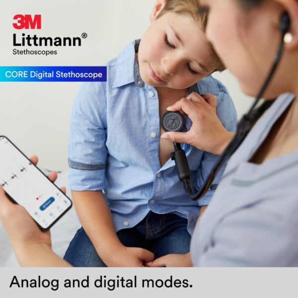 3M Littmann CORE Digital Stethoscope, Our Most Advanced Stethoscope Yet, Up To 40x Amplification, Active Noise Cancellation, In-App Sound Wave Visualization, Black-Finish Chestpiece, 8480 - Image 5