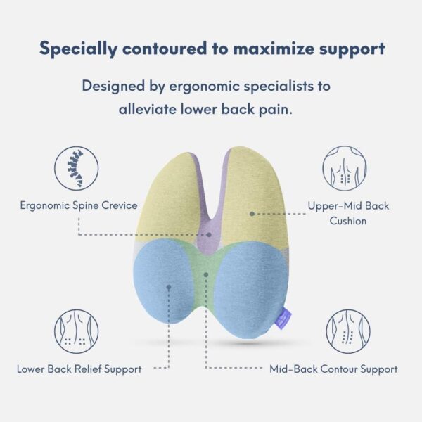 C CUSHION LAB Extra Dense Lumbar Pillow - Patented Ergonomic Multi-Region Firm Back Support for Lower Back Pain Relief - Lumbar Support Cushion with Strap for Office Chair, Car, Sofa, Plane - Grey - Image 2