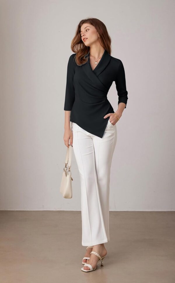 GRACE KARIN Women's V Neck Casual Work Tops 3/4 Sleeve Office Dressy Blouse Asymmetrical Elegant Shirts - Image 6