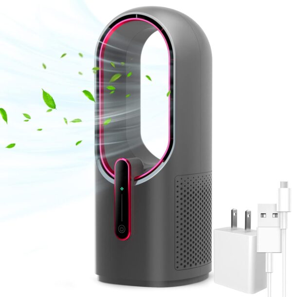 Desk Fan Bladeless, 11.8 Inch Office Fan Small, Quiet, 3 Speed Adjustment, Touch Control, Easy to Clean, Desk Fans Small Quiet, Ideal for Office, Living Room, Bedroom