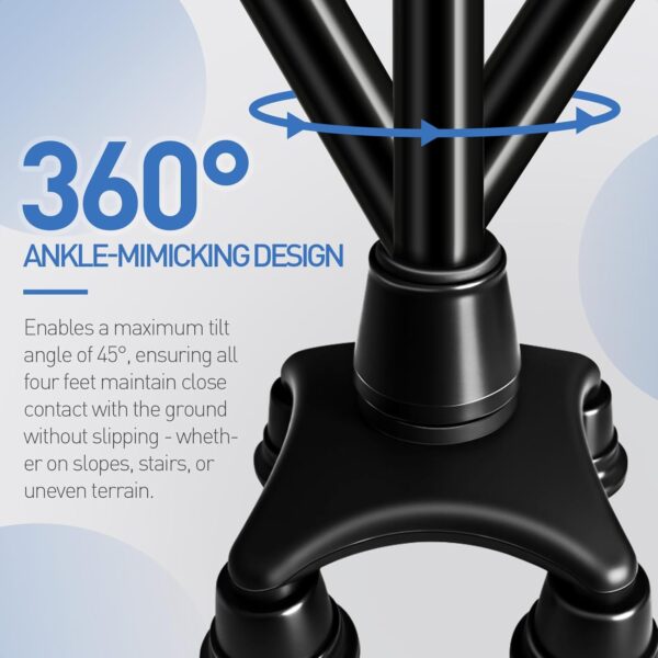 Cane Tip,Quad Cane Base Self Standing Design with Heavy Duty,360° Pivoting Replacement 4 Prong Base for All Terrains Stable and Non-Slip for 3/4 inch Canes (Quad Cane Base-A) - Image 3