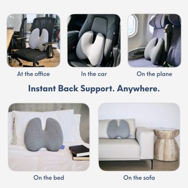 C CUSHION LAB Extra Dense Lumbar Pillow - Patented Ergonomic Multi-Region Firm Back Support for Lower Back Pain Relief - Lumbar Support Cushion with Strap for Office Chair, Car, Sofa, Plane - Grey - Image 5