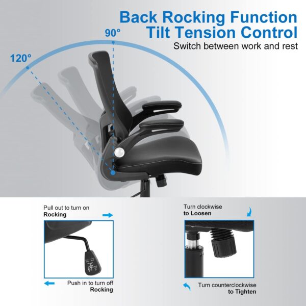 Office Chair Ergonomic Desk Chair, Computer PU Leather Home Office Chair, Swivel Mesh Back Adjustable Lumbar Support Flip-up Arms Executive Task Chair - Image 6
