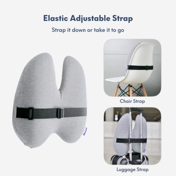 C CUSHION LAB Extra Dense Lumbar Pillow - Patented Ergonomic Multi-Region Firm Back Support for Lower Back Pain Relief - Lumbar Support Cushion with Strap for Office Chair, Car, Sofa, Plane - Grey - Image 4