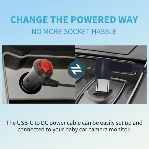 Specially Designed for Baby Stroller Cameras, 12V car Cigarette Lighter to USB-C Power Adapter+DC5521 Charging Cable, Safe and Stable Voltage, only for Cigarette Lighter Power Supply (3.3FT) - Image 5