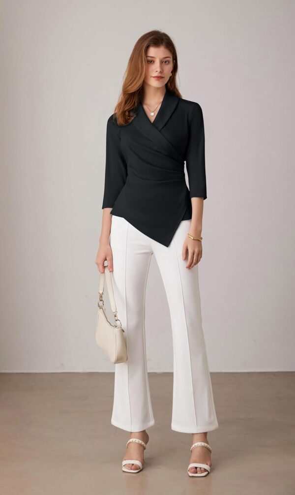 GRACE KARIN Women's V Neck Casual Work Tops 3/4 Sleeve Office Dressy Blouse Asymmetrical Elegant Shirts - Image 5
