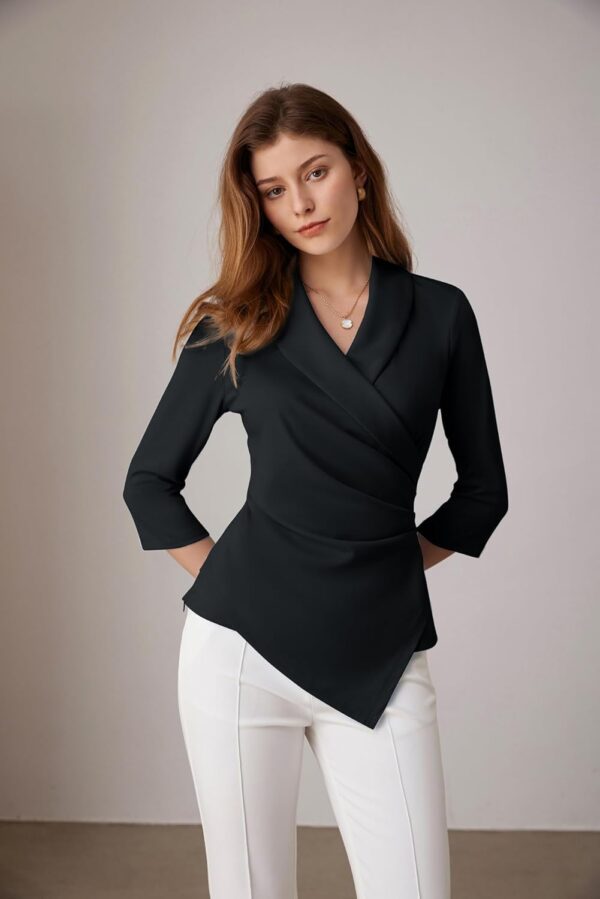 GRACE KARIN Women's V Neck Casual Work Tops 3/4 Sleeve Office Dressy Blouse Asymmetrical Elegant Shirts - Image 4