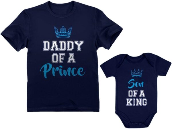 Tstars Daddy of a Prince Son of a King Matching Shirts Gifts for New Dads Fathers Day Dad Shirt and Baby Bodysuit Set