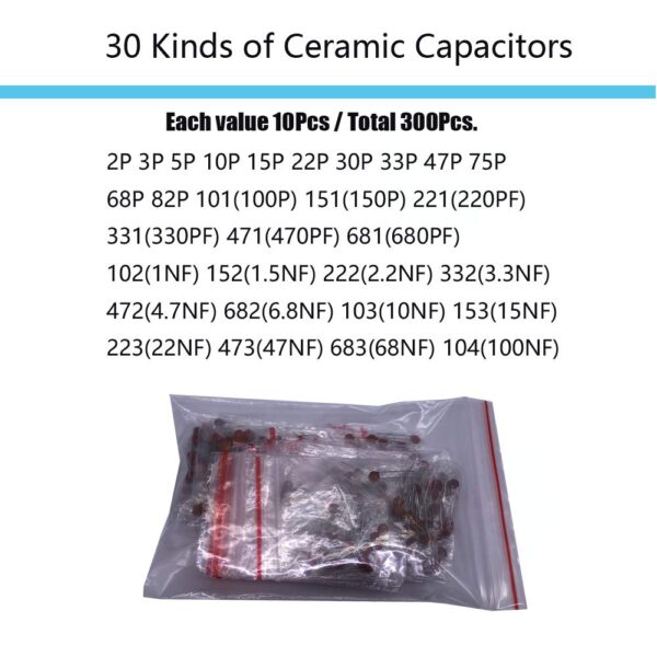 Electronic Component Kit Total 1390 Pcs, LED Diodes, Metal Film Resistors, Electrolytic Capacitor Package, Common Diodes, Ceramic Capacitors, Common Transistor Assortment Box - Image 6