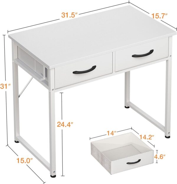 ODK Small Desk with Fabric Drawers- for Bedroom, White Vanity Desk with Storage, Home Office Computer Desk for Small Spaces, 32 Inch Modern Work Writing Study Table, White - Image 3