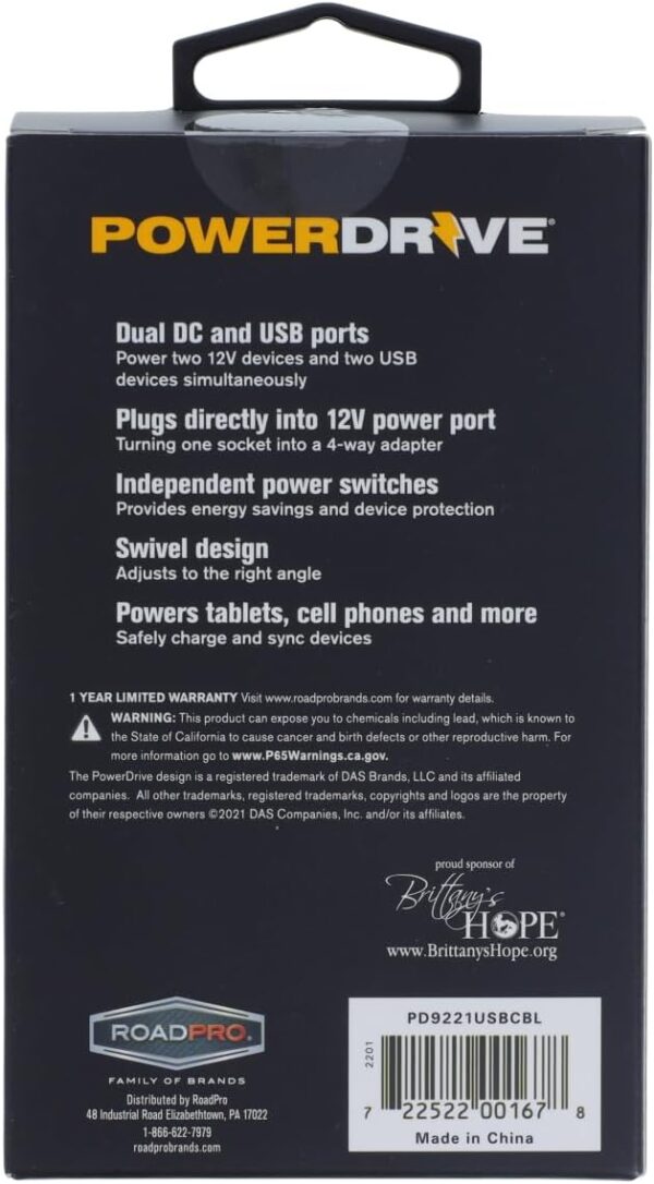PowerDrive 12V 2-Way Adapter with USB and USB-C Ports LED Display 80W Output Cigarette Socket Splitter Adapter - Image 4
