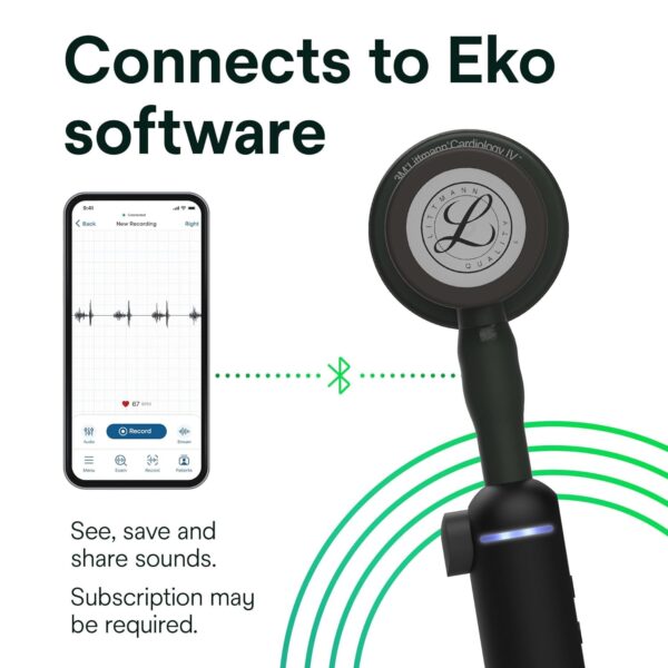 3M Littmann CORE Digital Stethoscope, Our Most Advanced Stethoscope Yet, Up To 40x Amplification, Active Noise Cancellation, In-App Sound Wave Visualization, Black-Finish Chestpiece, 8480 - Image 2