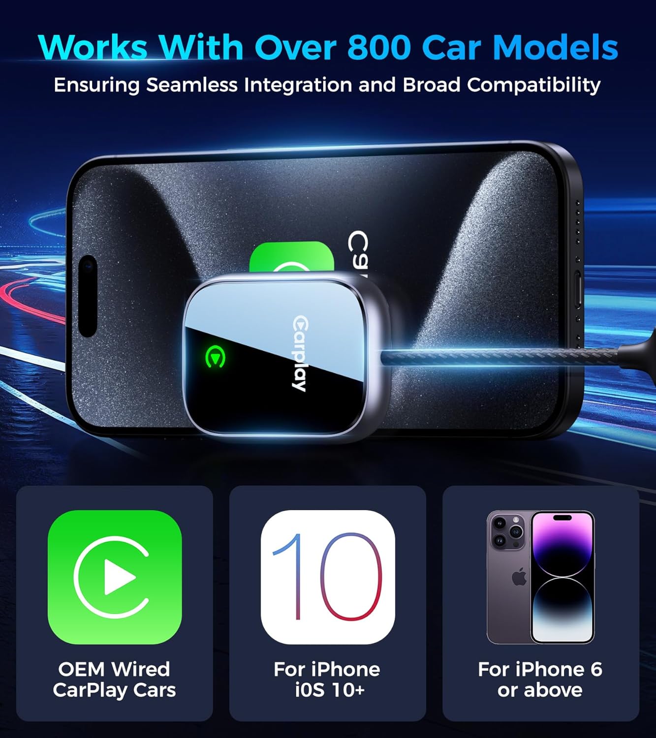 2025 Upgraded Wireless CarPlay Adapter for Apple iPhone, Converts Wired to Wireless Car Play Adapter, Auto Connect, Mini Size, Compatible with Cars from 2016 & iOS 10+ - Image 6