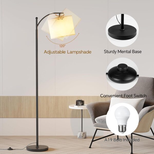 SUNMORY Arc Floor Lamp,Modern Floor Lamp with 9W 3 Color Temperatures Bulb,Metal Standing Lamps with Adjustable Hanging Lampshade,Tall Floor Lamps for Living Room,Bedroom,Office (Black) - Image 4