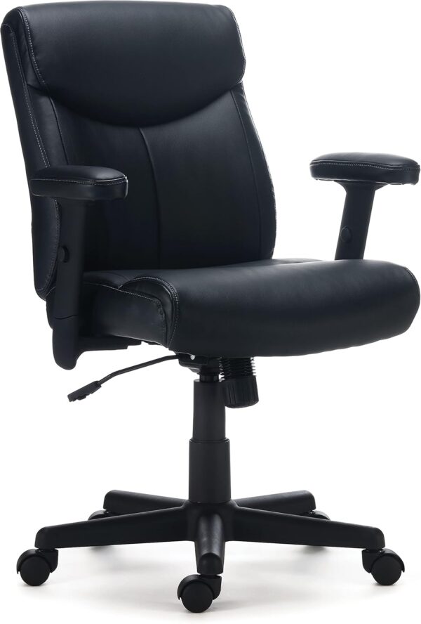 STAPLES Traymore Ergonomic Manager & Executive Office Chair, Task Desk Swivel with Wheels, Adjustable Height, Luxura Faux Leather, Black