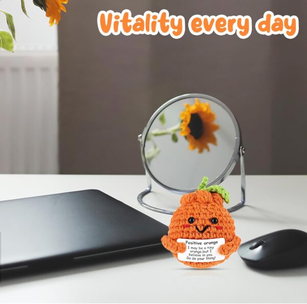 Grevosea Mini Funny Positive Orange, 3 Inch Positive Orange Crochet Cute Wool Funny Knitted Positive Orange Doll Cheer up Gifts for New Year Gift Birthday Gifts Friends Party Decoration Encouragement - Image 6