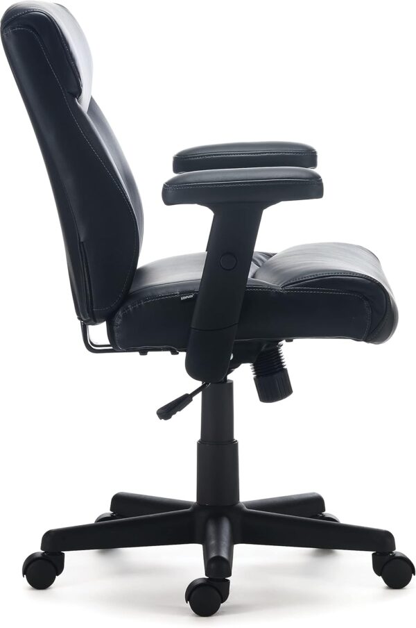 STAPLES Traymore Ergonomic Manager & Executive Office Chair, Task Desk Swivel with Wheels, Adjustable Height, Luxura Faux Leather, Black - Image 3