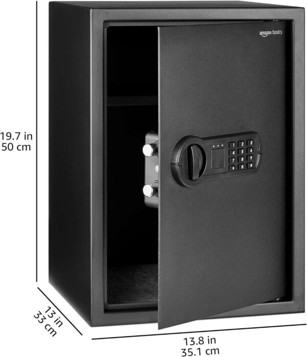 Amazon Basics Steel Home Security Electronic Safe with Programmable Keypad Lock for Documents, Jewelry, Valuables, 1.8 Cubic Feet, Black, 13.8"W x 13"D x 19.7"H - Image 8