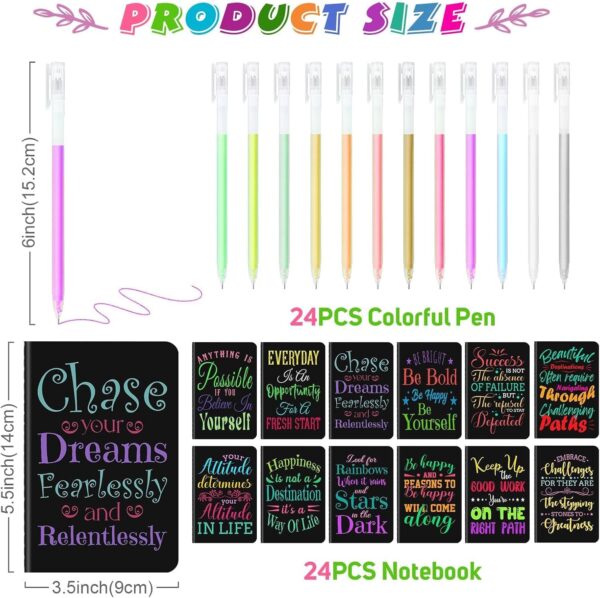 24 Pcs Mini Inspirational Notebooks Bulk with 24 Pcs Colorful Pens, Small Pocket Journal Notepads Set, Motivational Bulk Gifts for Women Men Teacher Student Kids, Fun School Office Supplies,3.5"x5.5" - Image 2