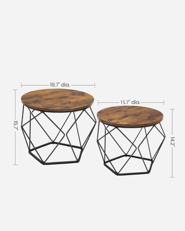 VASAGLE Small Coffee Table Set of 2, Round Coffee Table with Steel Frame, Side End Table for Living Room, Bedroom, Office, Rustic Brown and Ink Black - Image 3