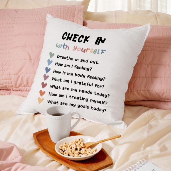 Mental Health Pillow Covers Check-In Feeling Pillowcase Psychotherapy Gifts for Women Positivity Recovery Self Care Decor for Sofa Couch Bedroom Calming Corner Home House, 18x18 Inches - Image 6