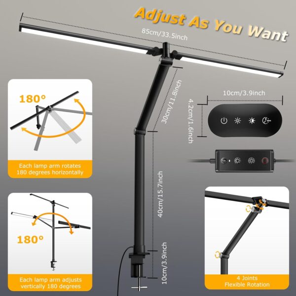 LED Desk Lamp for Home Office, Eye Caring Architect Desk Light with Remote, Dual Screen Computer Monitor Light with Stepless Dimming, Stepless Color Temp, Memory Function for Study, Workbench Black - Image 3