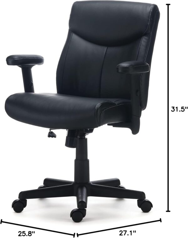 STAPLES Traymore Ergonomic Manager & Executive Office Chair, Task Desk Swivel with Wheels, Adjustable Height, Luxura Faux Leather, Black - Image 2