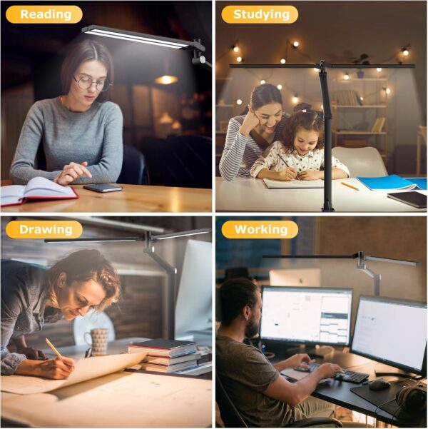 LED Desk Lamp for Home Office, Eye Caring Architect Desk Light with Remote, Dual Screen Computer Monitor Light with Stepless Dimming, Stepless Color Temp, Memory Function for Study, Workbench Black - Image 8