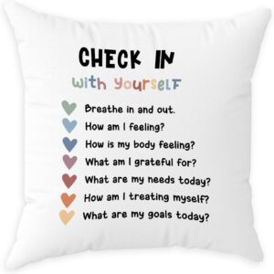 Mental Health Pillow Covers Check-In Feeling Pillowcase Psychotherapy Gifts for Women Positivity Recovery Self Care Decor for Sofa Couch Bedroom Calming Corner Home House, 18x18 Inches