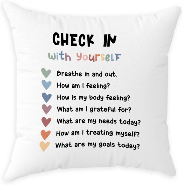 Mental Health Pillow Covers Check-In Feeling Pillowcase Psychotherapy Gifts for Women Positivity Recovery Self Care Decor for Sofa Couch Bedroom Calming Corner Home House, 18x18 Inches