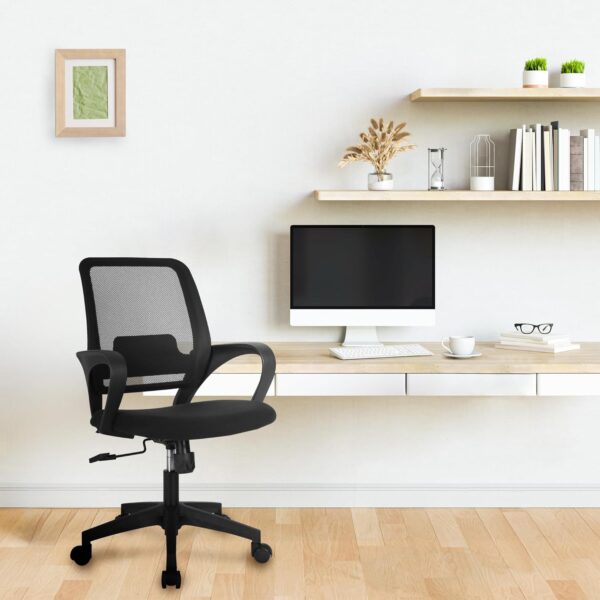 NEO CHAIR Office Desk Ergonomic Mesh Computer Chair with Lumbar Support Adjustable Height Swivel Rolling Wheels Comfy Mid Back Task Chair for Home Bedroom Vanity Study (Black) - Image 7