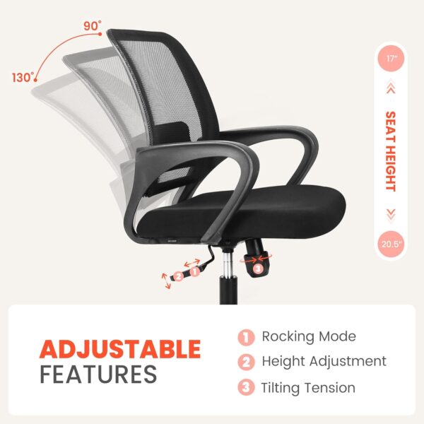 NEO CHAIR Office Desk Ergonomic Mesh Computer Chair with Lumbar Support Adjustable Height Swivel Rolling Wheels Comfy Mid Back Task Chair for Home Bedroom Vanity Study (Black) - Image 5