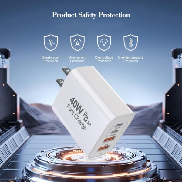 40W iPhone 16 15 Charger Block Fast Charging, 2-Pack USB C Wall Charger, 4-Port Fast USB Wall Adapter PD+QC Multiport Block Cube for iPhone 16/16 Pro/15/14/13/12/11/Pro Max/XS/XR, iPad 12.9 - Image 3