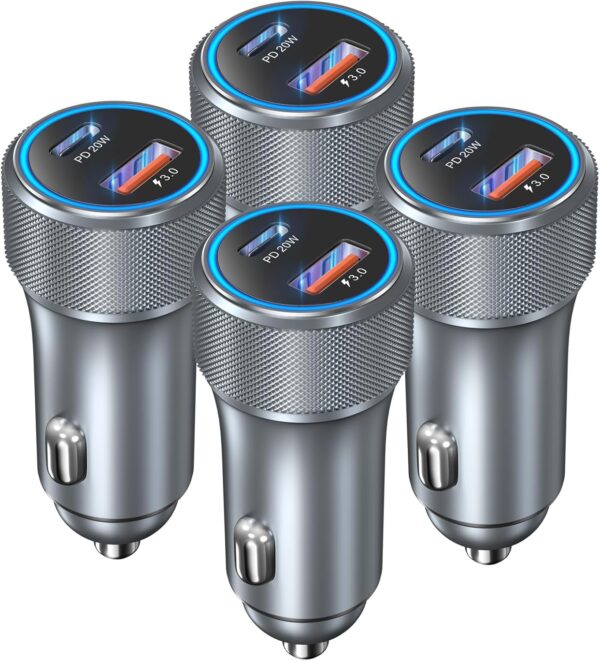 USB C Car Charger, 4 Pack OKRAY Dual USB Car Phone Chargers 36W Fast Charging PD3.0&QC3.0 Multiport 12v Cigarette Lighter Adapter Compatible for iPhone 16 15 14 13 12 Pro, Samsung GalaxyS25 A35 (Grey)