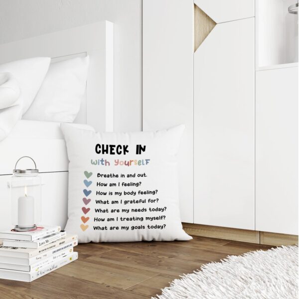 Mental Health Pillow Covers Check-In Feeling Pillowcase Psychotherapy Gifts for Women Positivity Recovery Self Care Decor for Sofa Couch Bedroom Calming Corner Home House, 18x18 Inches - Image 5