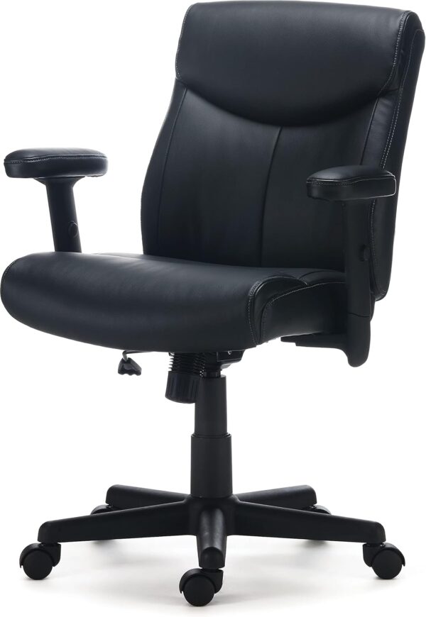 STAPLES Traymore Ergonomic Manager & Executive Office Chair, Task Desk Swivel with Wheels, Adjustable Height, Luxura Faux Leather, Black - Image 5