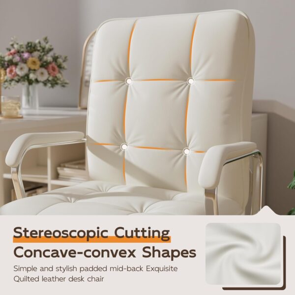 White Office Chair with Soft Leather, Swivel Computer Home Office Desk Chair with Wheels and Padded Arms, Adjustable Height and Tilt - Image 4