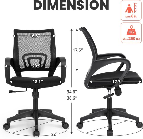 NEO CHAIR Computer Desk Chair Gaming - Ergonomic Mid Back Cushion Lumbar Support with Wheels Comfortable Mesh Racing Seat Adjustable Swivel Rolling Home Executive (2 pk - Black) - Image 3