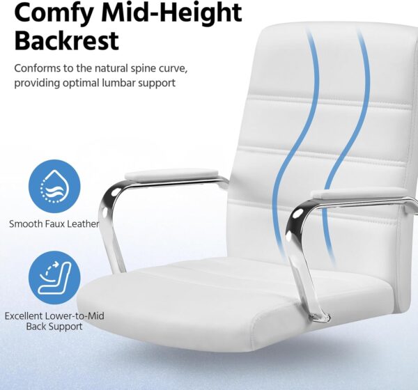 Yaheetech Office Desk Chair Mid-Back Leather Computer Chair Height Adjustable Ergonomic Executive Chair w/Lumbar Support Comfy Thick Padded Armrests and Seat, White - Image 4