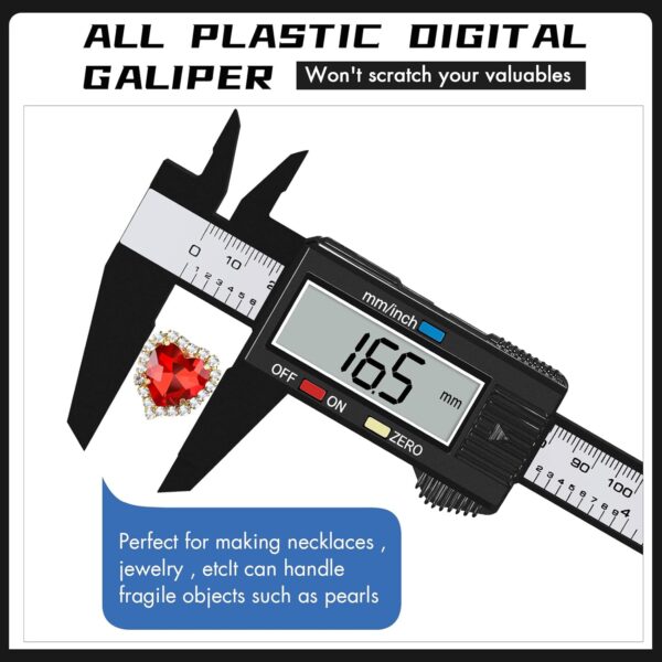 Electronic Digital Calipers, inch and Millimeter Conversion,LCD Screen displays 0-6" Caliper Measuring Tool, Automatic Shutdown, Suitable for DIY/Jewelry Measurement (New150mm Black Plastic) - Image 9