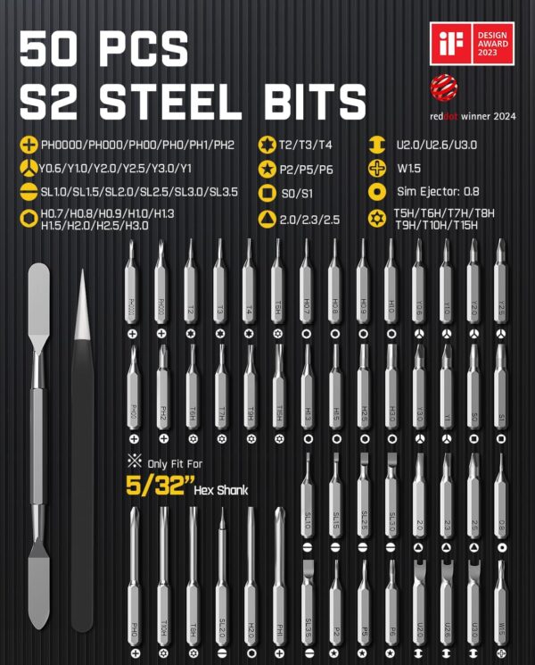Fanttik E1 Max 3.7V Electric Screwdriver, Mini Precision Screwdriver Set, 50 Magnetic Bits, Magnetic Storage, 5/32‘’Hex, Repair Tool Kit for Electronics Phone Camera Laptop Watch (Silver) - Image 6