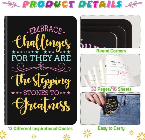 24 Pcs Mini Inspirational Notebooks Bulk with 24 Pcs Colorful Pens, Small Pocket Journal Notepads Set, Motivational Bulk Gifts for Women Men Teacher Student Kids, Fun School Office Supplies,3.5"x5.5" - Image 4
