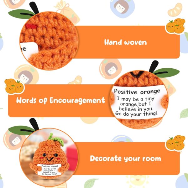 Grevosea Mini Funny Positive Orange, 3 Inch Positive Orange Crochet Cute Wool Funny Knitted Positive Orange Doll Cheer up Gifts for New Year Gift Birthday Gifts Friends Party Decoration Encouragement - Image 3