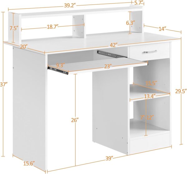 Yaheetech Home Office Wood Computer Desk with Keyboard Tray and Drawers, Students Writing Table with Storage Drawers & Hutch, Modern PC Laptop Desk, Multifunctional Workstation, White - Image 3