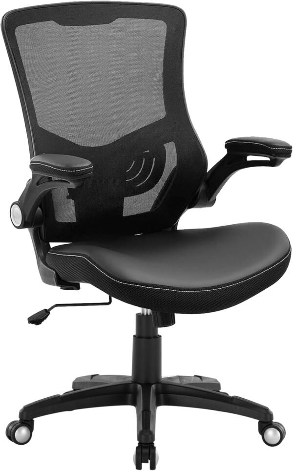 Office Chair Ergonomic Desk Chair, Computer PU Leather Home Office Chair, Swivel Mesh Back Adjustable Lumbar Support Flip-up Arms Executive Task Chair - Image 9